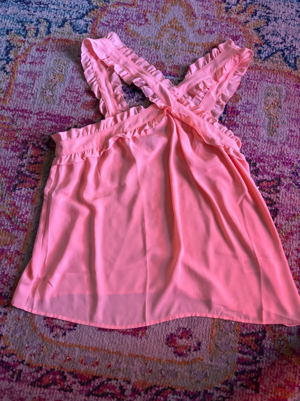 J Crew Women’s Pink Ruffled Cross-Back Tank Top size 12